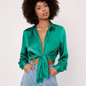 Nasty Gal Satin Tie Front Blouse